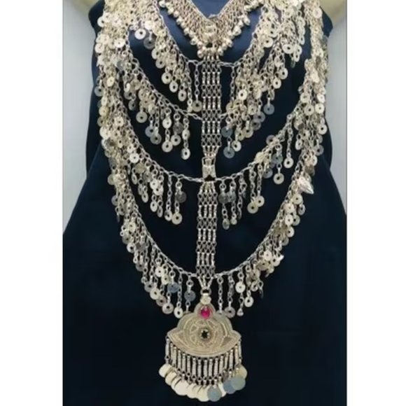 Multilayers Gypsy Nomadic Oversized Bib Necklace, Tribal Kuchi Necklace - Picture 8 of 8